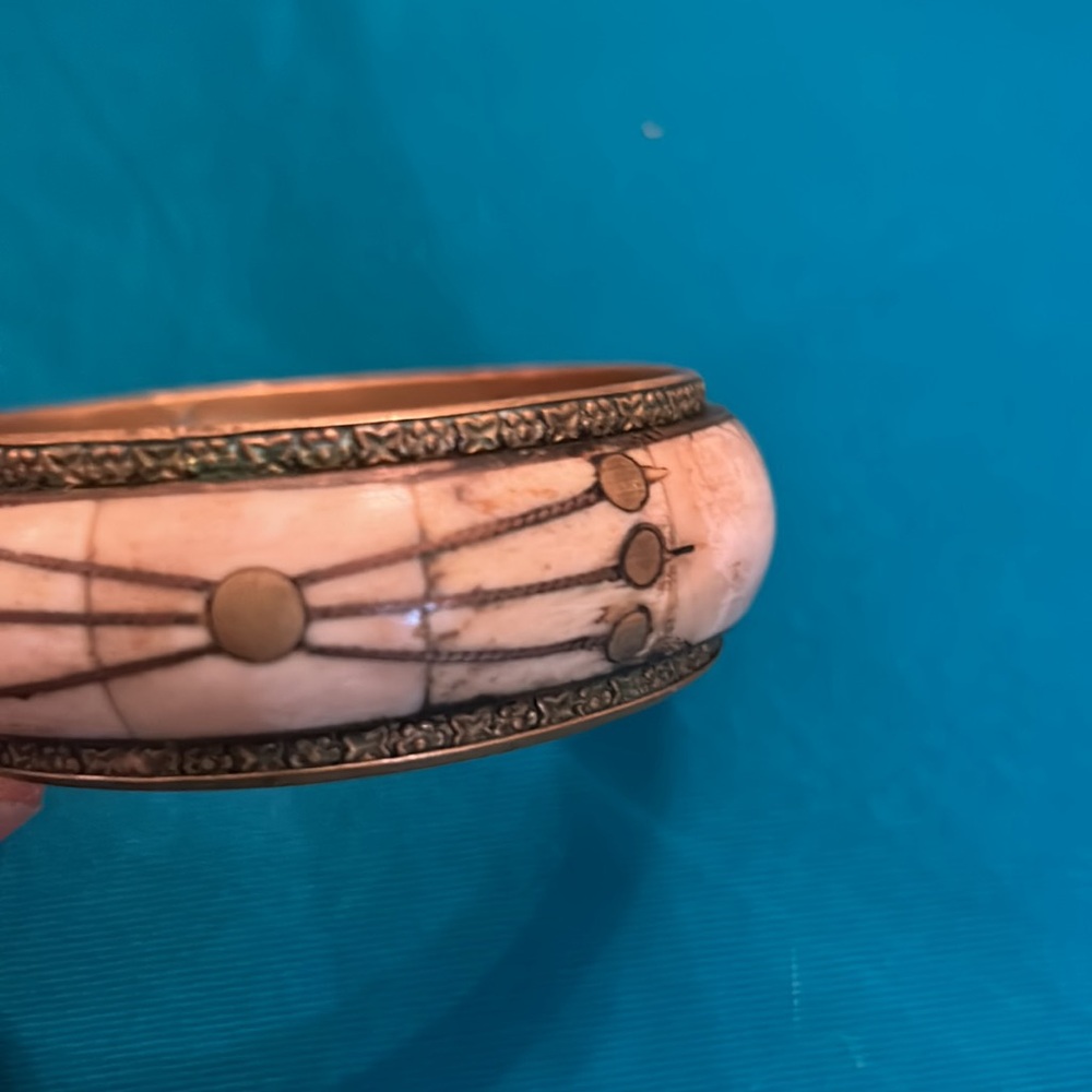 Brass inlay wood bone handcrafted India wrist bangle bracelet